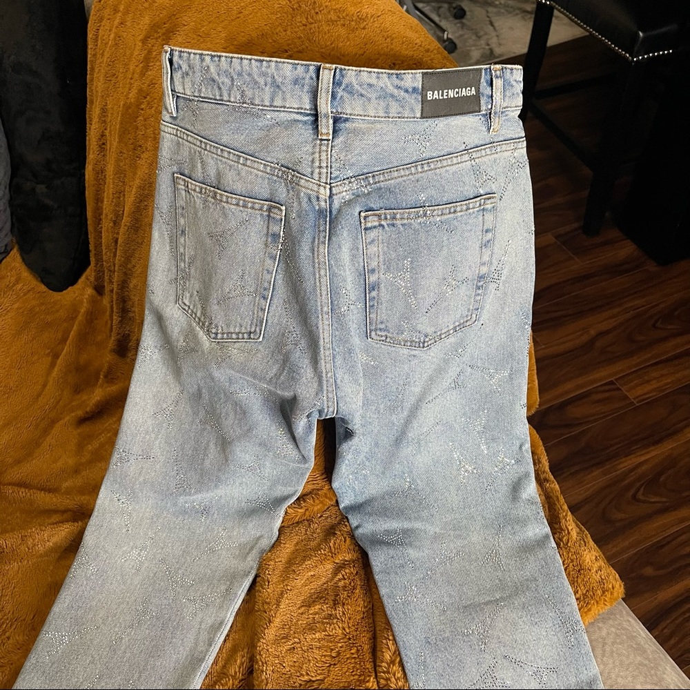 Balenciaga Crystal Eiffel Tower V-neck Denim Jeans in Blue - Picture 11 of 17